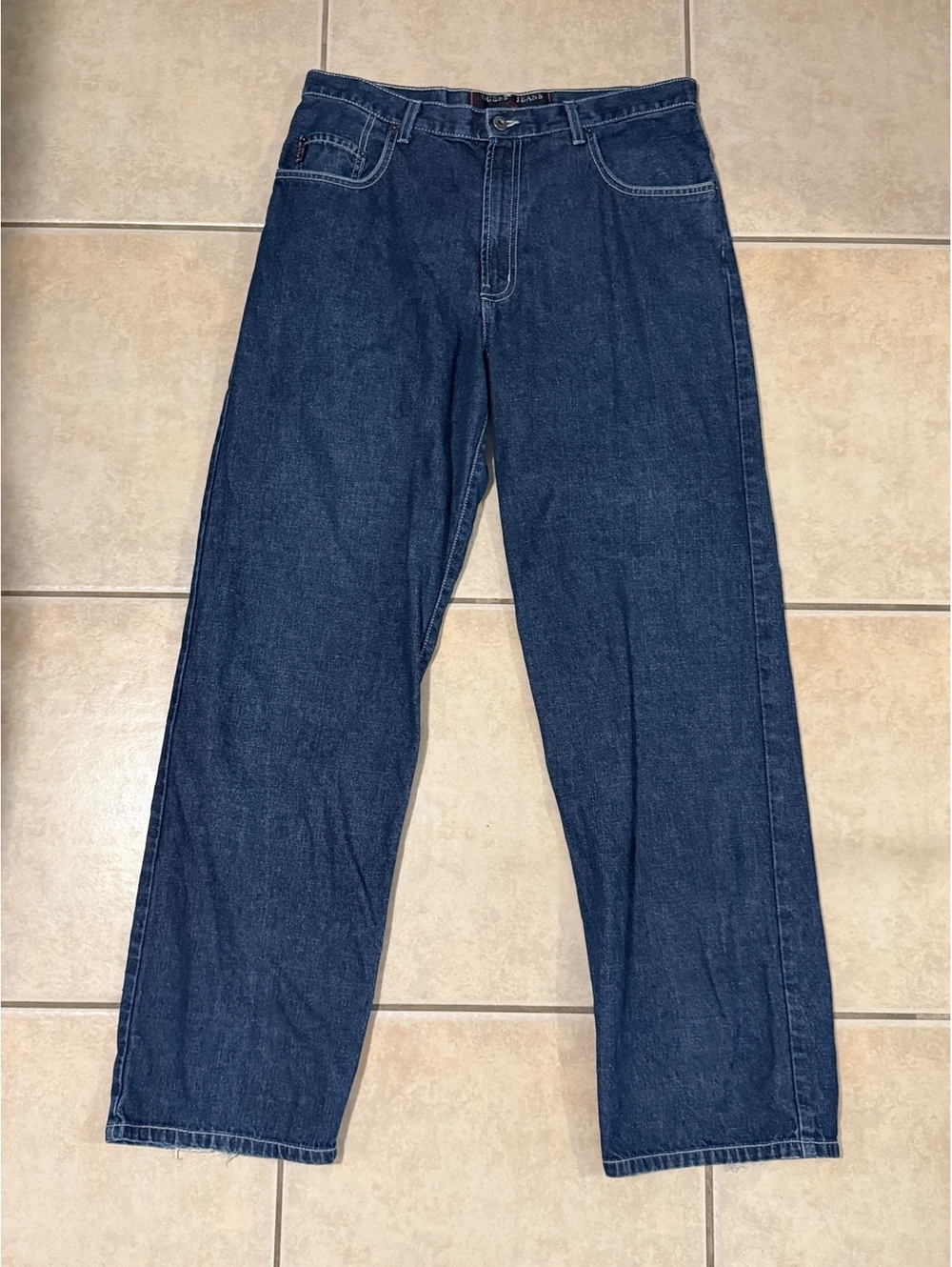 Guess Men's Dark Blue Denim Jeans Straight Fit Size 34x34